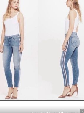 MOTHER Light Blue cropped  Jeans with Pink Side Stripes